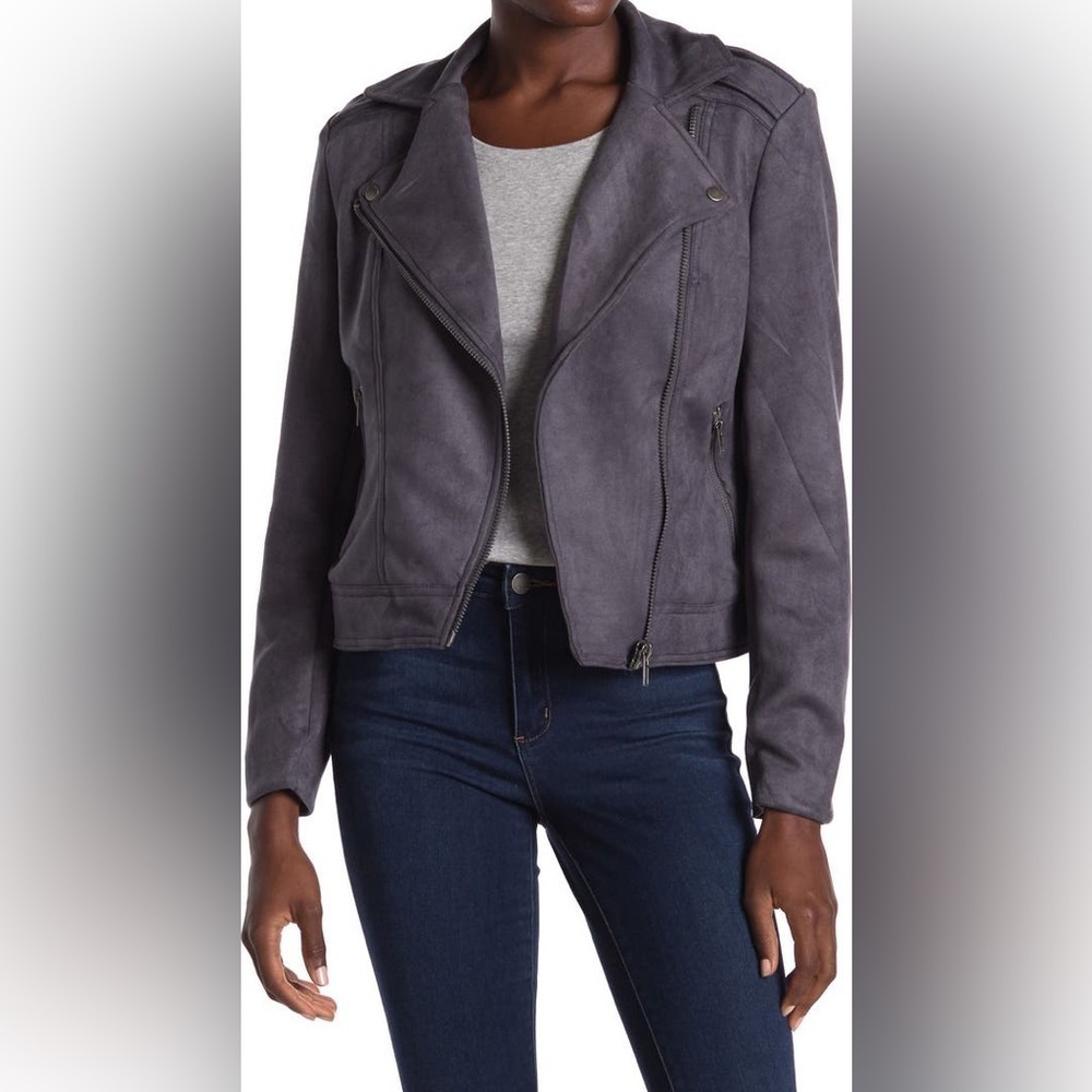 Philosophy Republic Clothing Charcoal Faux Suede Moto Jacket Size Small